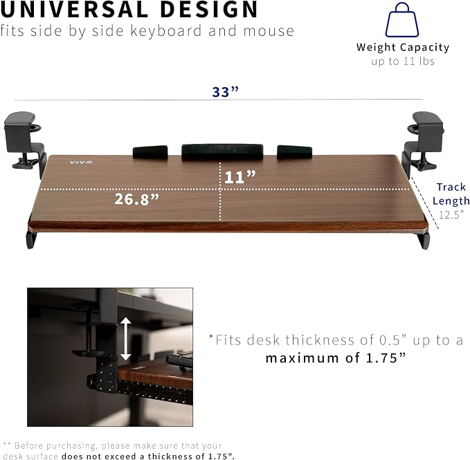 VIVO Large Height Adjustable Under Desk Keyboard Tray, C-clamp Mount System - Image 4
