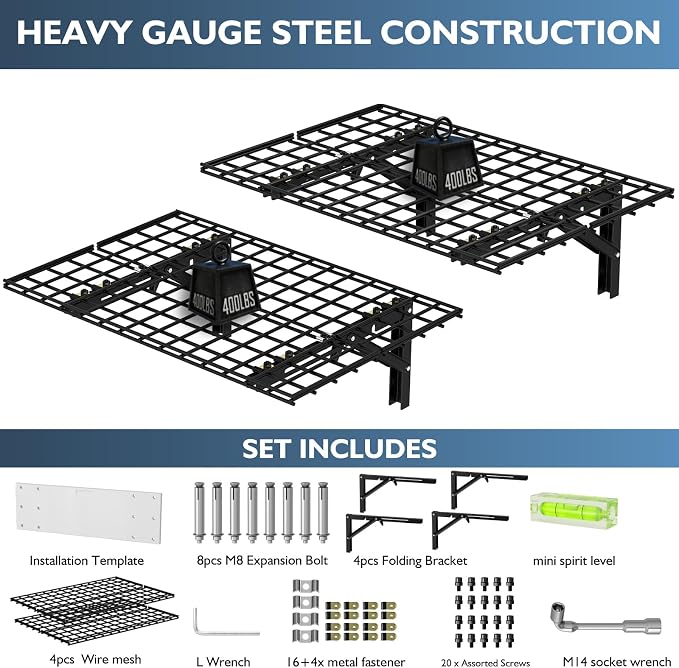Folding Garage Wall Shelves, 660 lbs Capacity Space Saving Floating Racks - Image 4