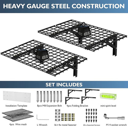 Folding Garage Wall Shelves, 660 lbs Capacity Space Saving Floating Racks - Image 4
