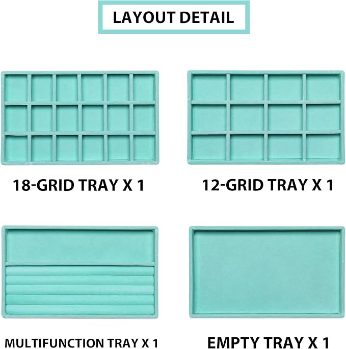 Frebeauty Jewelry Organizer Tray, Stackable Velvet Jewelry Trays, Drawer - Image 4