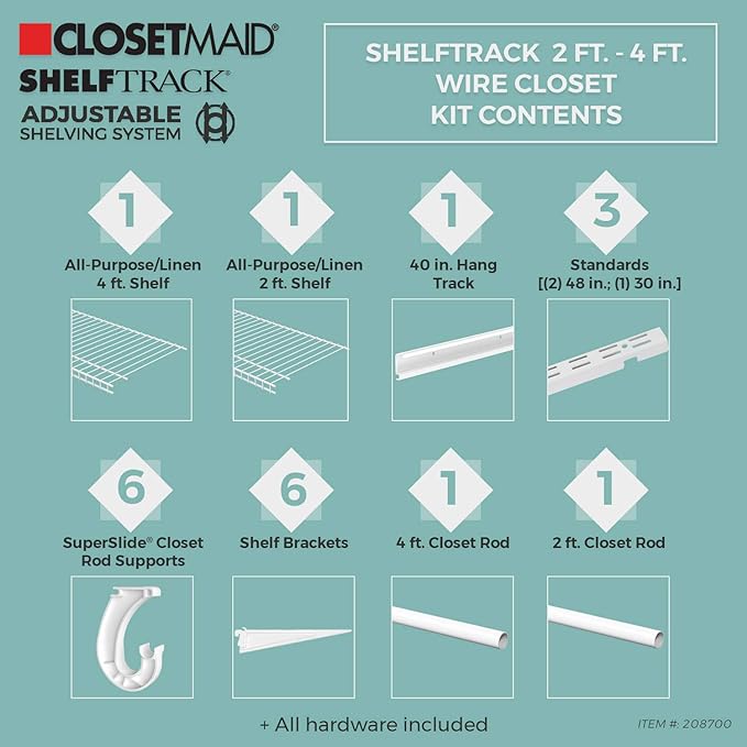 ClosetMaid ShelfTrack Wire Closet Organizer System, Adjustable from 2 to 4 Ft. - Image 3