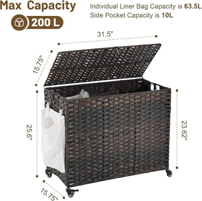 Laundry Hamper with Wheels, 52.8 Gallon Rolling Laundry Basket with Lid - Image 4