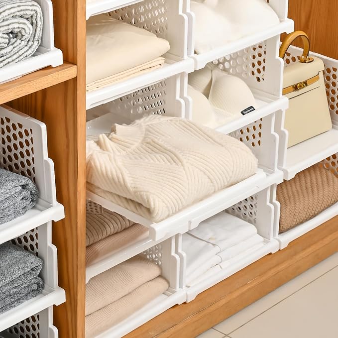 Pull-out Plastic Storage Basket, Stackable Closet Organizers Drawer Anti-Tipping - Image 3