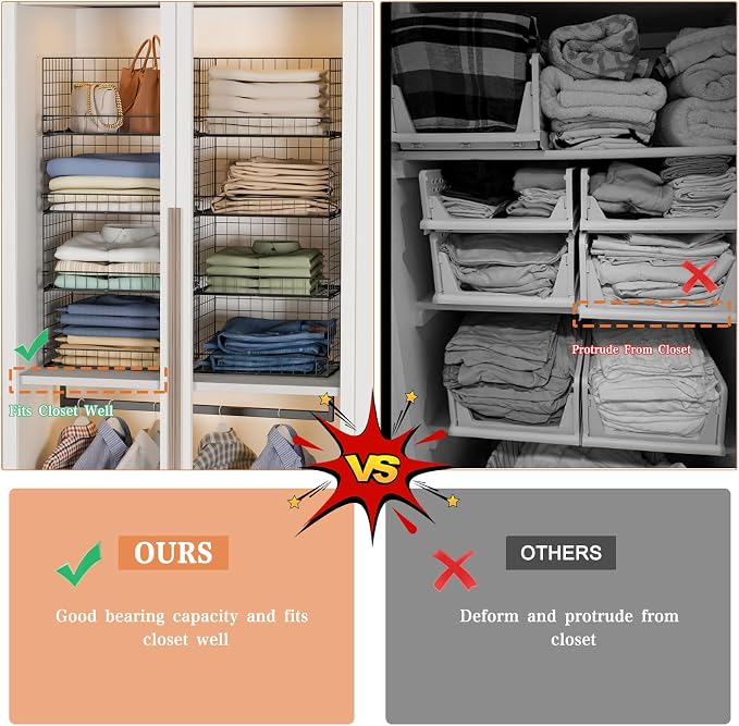 4-Tier Stackable Closet Organizers and Storage Shelves, Clothes Shelf Organizer - Image 3