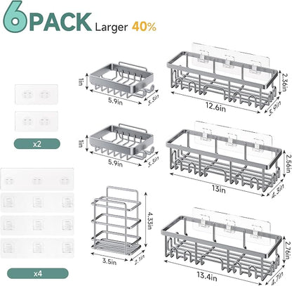 Veken Shower Caddy 6-Pack, No Drilling & Rustproof, Waterproof Adhesive Shelves - Image 6
