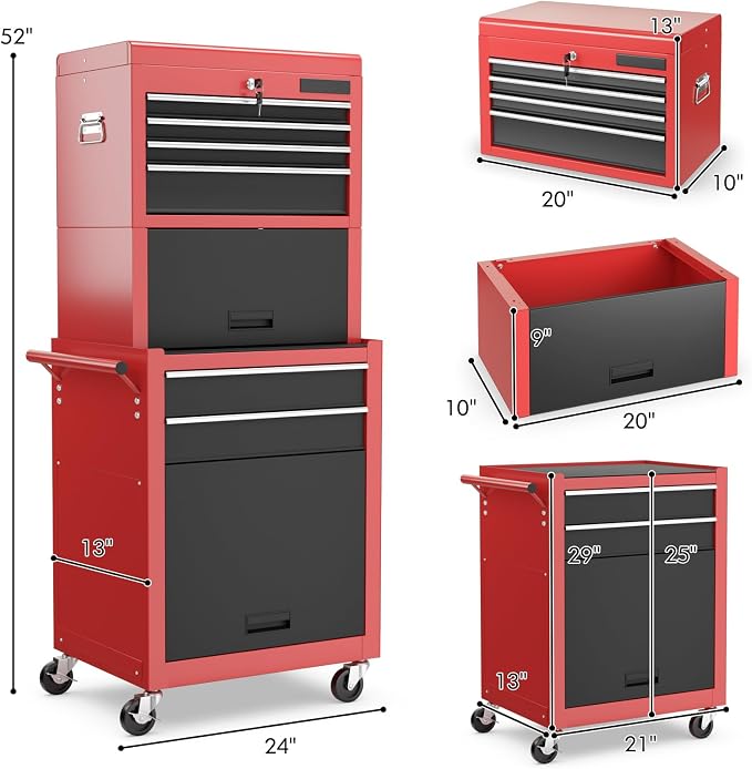Goplus Tool Chest, 3-in-1 Rolling 6 Drawers Tool Cabinet - Image 3