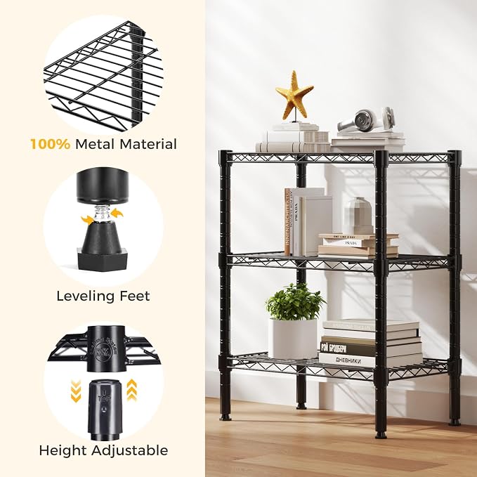 NEWBULIG 3-Tier Wire Storage Shelves, 200 lbs Heavy Duty Steel Rack, tool-free - Image 4