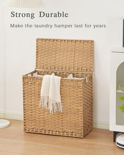 Laundry Hamper with Lid Laundry Basket 132 L Wicker Clothes Hamper, Handwoven - Image 7