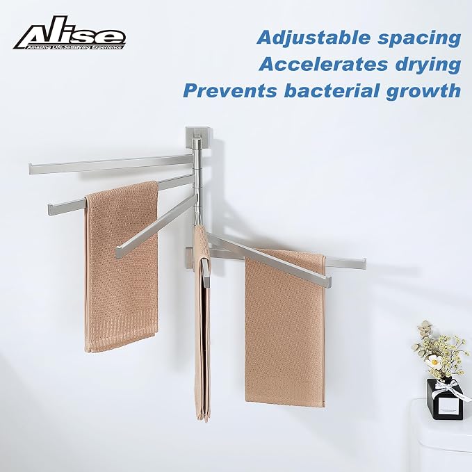 Alise 6 Arm Swivel Towel Rack, Swivel Towel Bar Brushed Nickel, 13.58 Inch | - Image 3