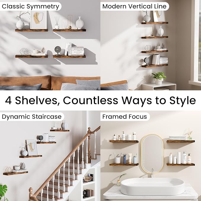 BAYKA Floating Shelves for Wall, 15.7in Wall Mounted Rustic Wood Shelves for - Image 9