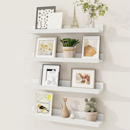Fun Memories Picture Ledge Shelf, Solid Pine Wood Floating Shelves Set of 4 by FunMemories
