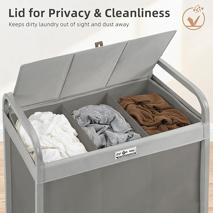 STORAGE MANIAC 3 Section Laundry Sorter, 60 Gal. Laundry Hamper Cart - Image 5