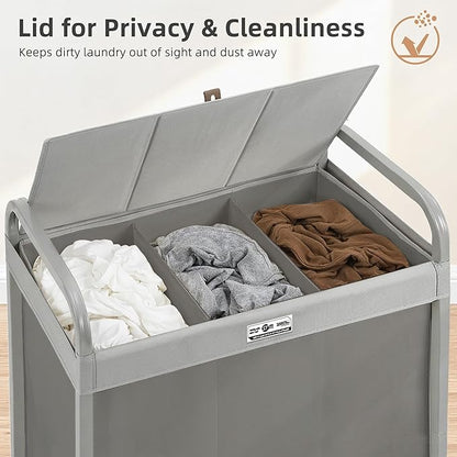 STORAGE MANIAC 3 Section Laundry Sorter, 60 Gal. Laundry Hamper Cart - Image 5