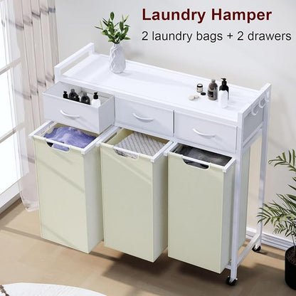Laundry Hamper, Laundry Sorter 3 Section, Rolling Laundry Basket - Image 7