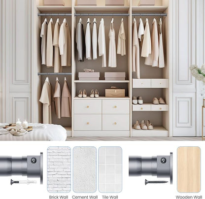 4 Pack Closet Rods for Hanging Clothes, 17 to 28 Inches No-Cut Stepless - Image 4