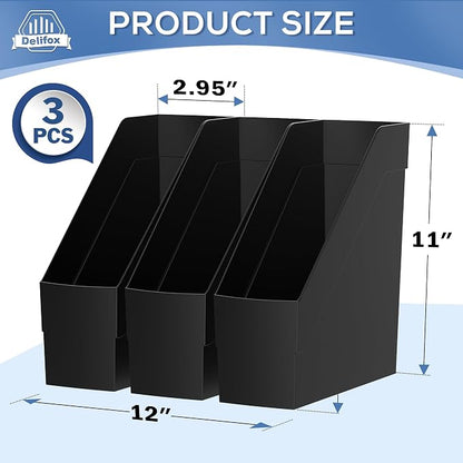 Delifox 3 Pack Magazine Rack, Plastic File Folder Bin Desk Organizer - Image 2
