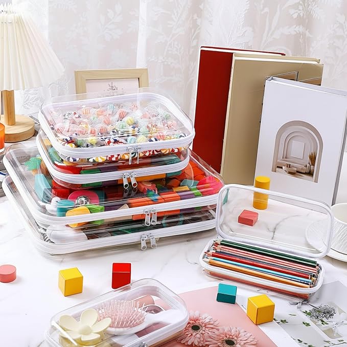 Sanwuta 6 Pcs Clear Hard Zipper Case Hard Plastic Zipper Pouches Transparent - Image 5