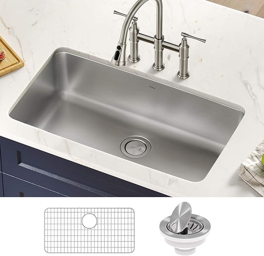 KRAUS Dex 33-inch Undermount 16 Gauge Stainless Steel Single Bowl Kitchen Sink by KRAUS