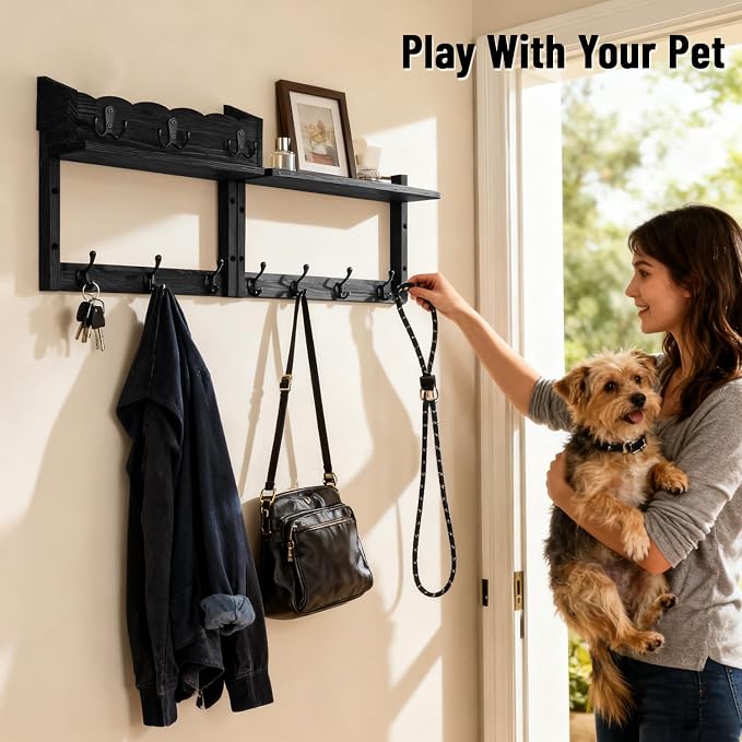 28" Coat Rack Wall Mount with Shelf with 7 Hooks 3 Key Hanger | Entryway Key - Image 6