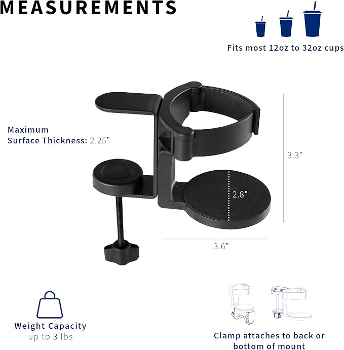 VIVO Clamp-on Desk and Bed Cup Holder, No Spill Adjustable Drink Mount - Image 3
