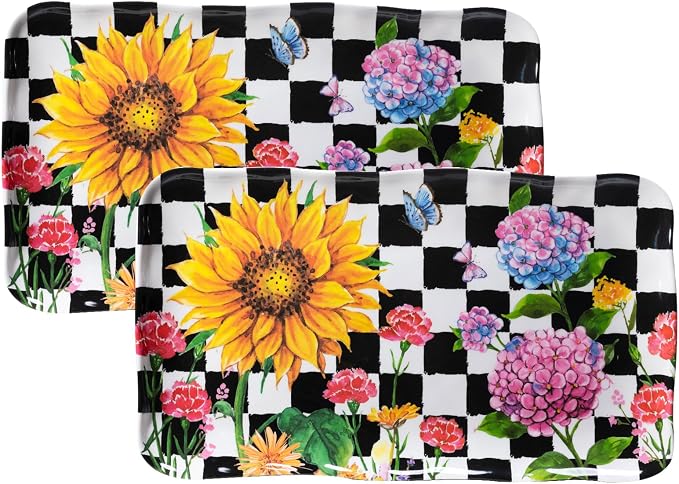 LEHAHA Rectangular Melamine Sunflower Serving Tray, 2-Piece Hydrangea Serving by LEHAHA
