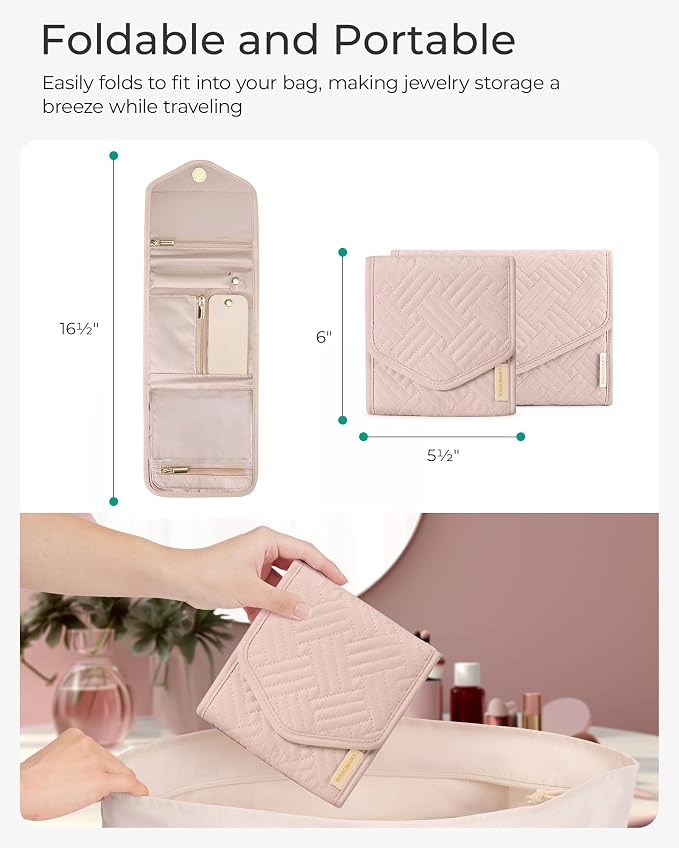BAGSMART Travel Jewelry Organizer Case Foldable Small Jewelry Roll - Image 6