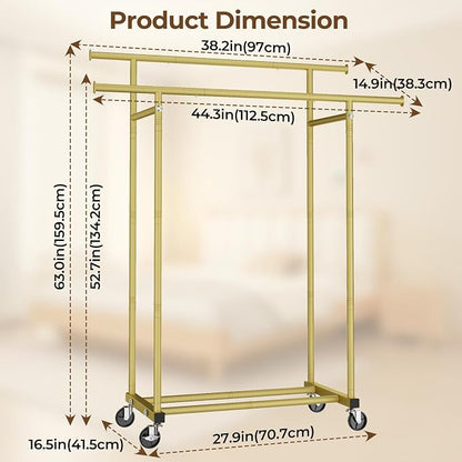 HYSEYY Double Rods Clothes Rack, Sturdy Rolling Clothing Rack, Portable - Image 5