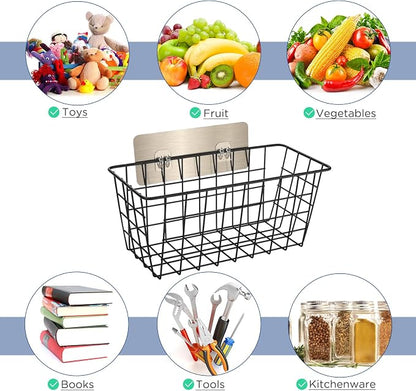 2 Pack Hanging Wall Basket Wire Storage Baskets, Adhesive Basket - Image 3