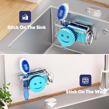 Sponge Holder for Kitchen Sink, Sink Caddy Smiley Face, 4-in-1 Sponge Holder - Image 6