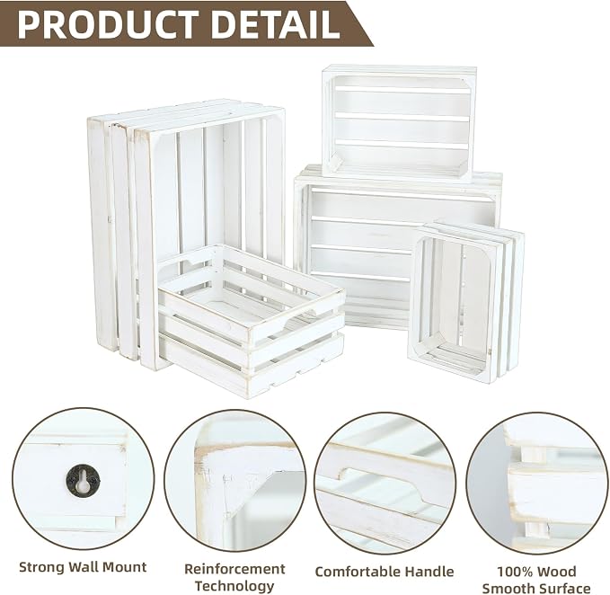 Large Wooden Crates, Rustic Whitewashed Farmhouse Wooden Crate - Image 3