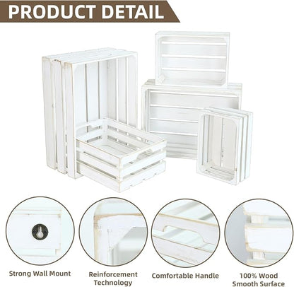 Large Wooden Crates, Rustic Whitewashed Farmhouse Wooden Crate - Image 3