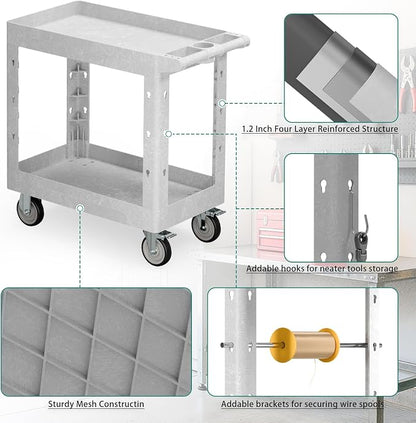 Heavy Duty Utility Rolling Tool Cart, 550 lbs Capacity Plastic Rolling Carts - Image 3