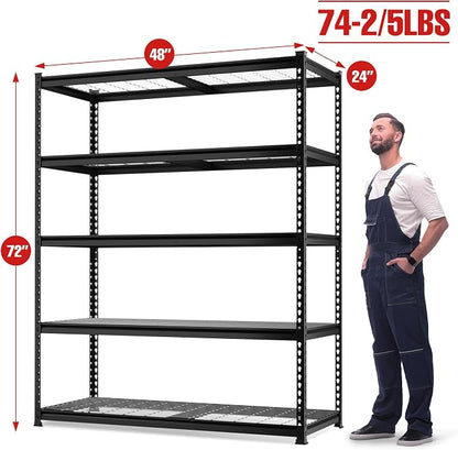 WORKPRO 5-Tier Metal Shelving Unit, 48”W x 24”D x 72”H, Heavy Duty Adjustable - Image 3
