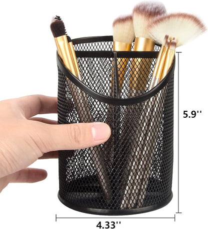 2 Pack Pen Holder Mesh Round Pencil Holder Desktop Organizer 3 Compartments - Image 2