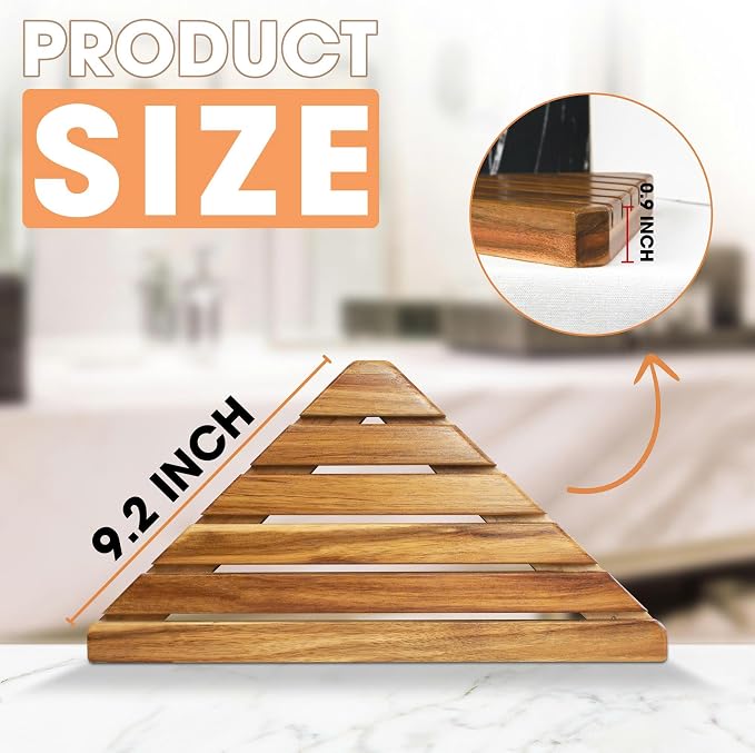 ENKEZI Acacia 2, 3 Tiers Corner Shower Shelf, Triangular Corner Shelf Wooden - Image 5