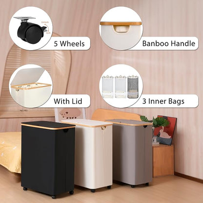 Lagre Laundry Basket with Wheels, Laundry Hamper with Lid, 160L Clothes Hamper - Image 4