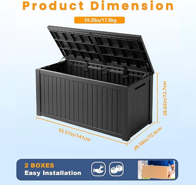 200 Gallon Outdoor Storage Box Patio Deck Box Waterproof, Resin Lockable - Image 3