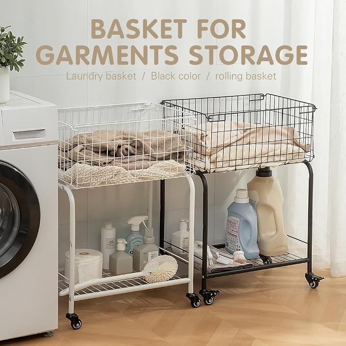 31" tall hennze one layer rolling wire laundry basket, easy moved wire laundry - Image 7