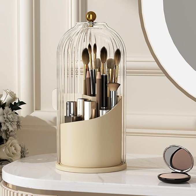 Makeup Brush Holder with Lid 360 Rotating Clear Dustproof Make Up Organizers by YOOLENS