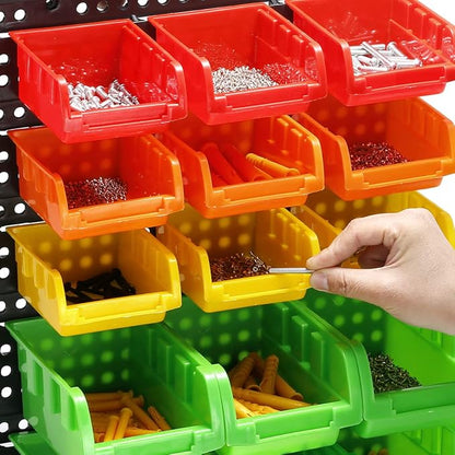 MULSAME Wall Mounted Storage Bins Parts Rack 4 Colors Bin Organizer Garage - Image 6