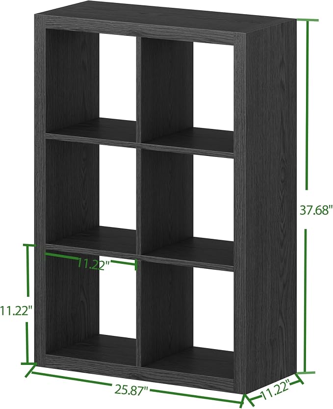 Bookshelf with Storage Bin, 6-Cube Storage Organizer, Modern Wood Open Bookcase - Image 3