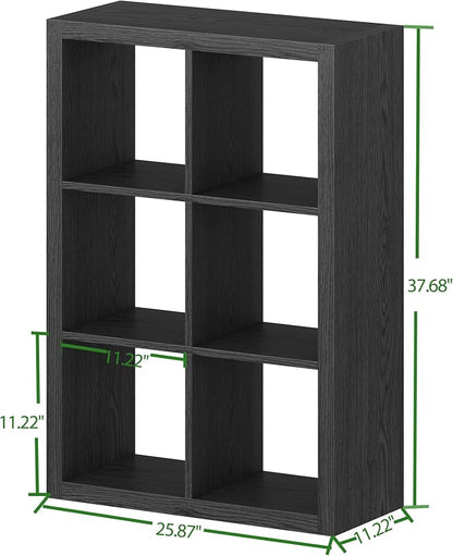 Bookshelf with Storage Bin, 6-Cube Storage Organizer, Modern Wood Open Bookcase - Image 3
