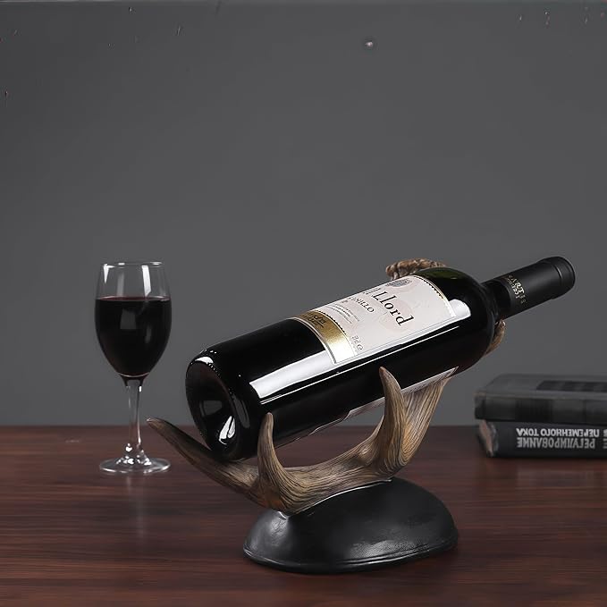 Antler Wine Bottle Rack, Rustic Resin Countertop Single Wine Bottle Holder by Unknown