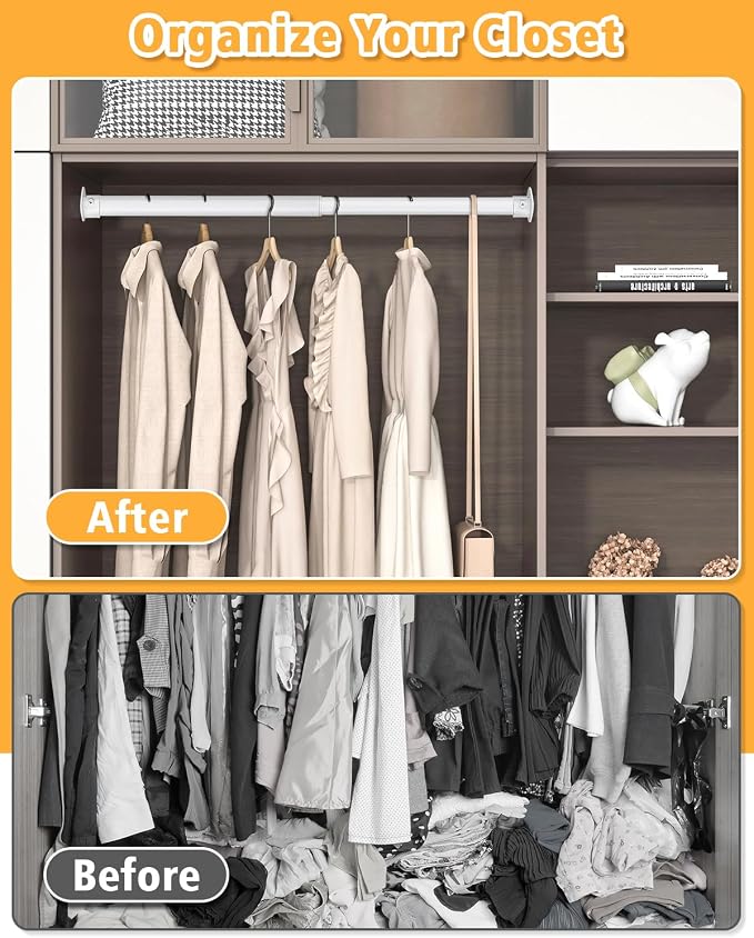 Closet Rod, 17 to 76 Inch Heavy Duty Adjustable Metal Clothing Rack - Image 3