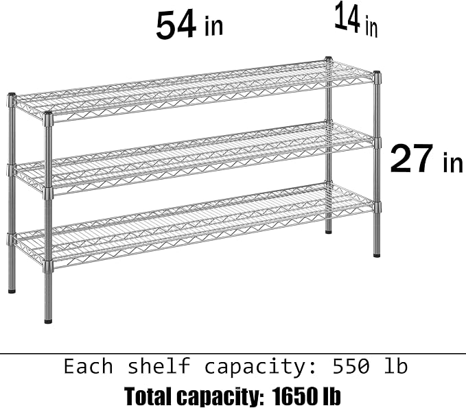 14" Deep x 54" Wide x 27" Height Wire Shelving Kit | 3-Tier | NSF Commercial - Image 3