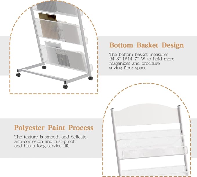 lesolar Floor-Standing Magazine Rack 4-tier Newspaper Holder Book Display Shelf - Image 5