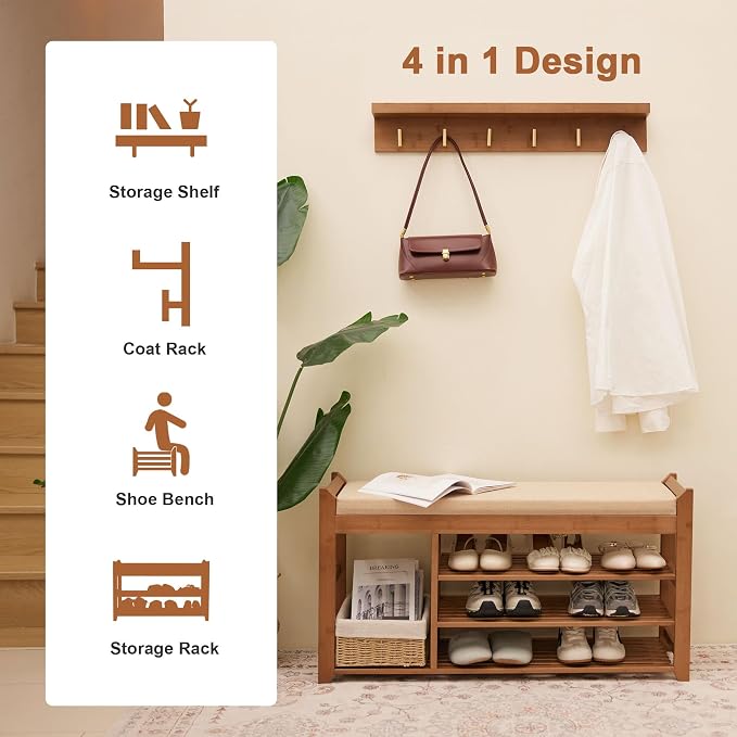 PETKABOO Hall Tree with Bench and Shoe Storage, Coat Rack Shoe Bench Set with - Image 9