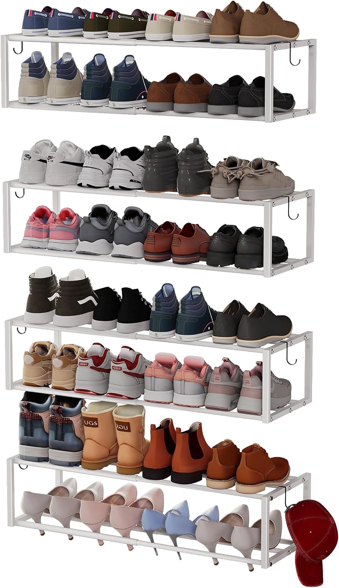 4 Pack Expandable Wall Mounted Shoe Rack, Heavy Duty Metal Shoe Racks Holder by HomeOrganizerandStorage