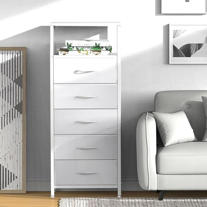 5 Drawers White Tall Fabric Dresser - Image 4