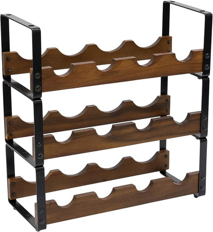 Pearington 12 Bottle Stackable Wine Rack, Rustic 3-Tier Solid Acacia Wood and by Pearington